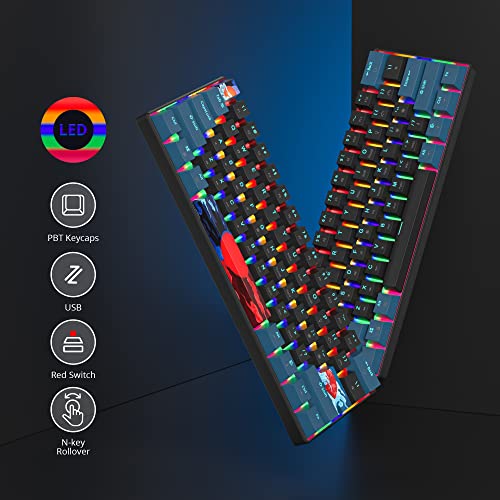 Portable 60% Mechanical Gaming Keyboard Blue/Black, Rainbow Backlit Wired Key Board with Red Switch, Compact 61 Keys Mini Office Keyboards for Laptop PC (61 Monster B/Red Switch) - color: 61 Monster B/Red Switch