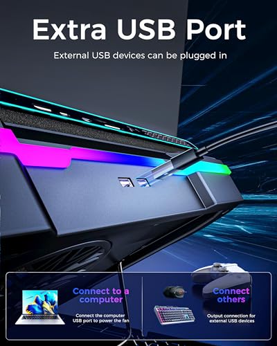 AICHESON Gaming Laptop Cooling Pad with Full RGB Lights, Powerful Cooler Fan Stand for 15-19 inch Gamer Laptops and PC Computers - color: 5V