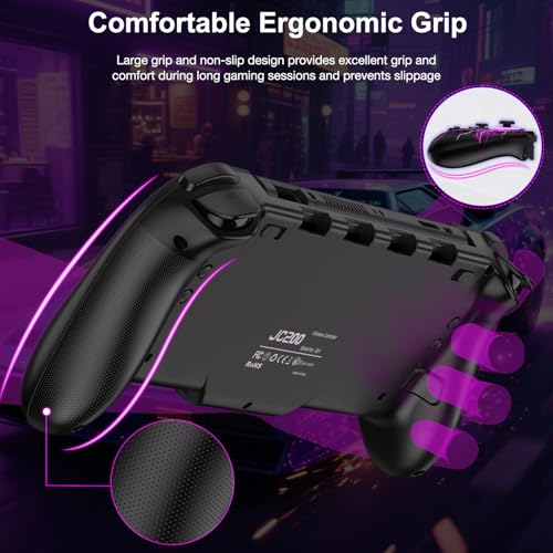 Spican Switch Controllers for Nintendo Switch/Switch OLED, Hall Effect Switch Wireless Pro Controller One-Piece Joypad, Full-Size Handheld Mode Controller with 17 RGB Light/Battery/Turbo/Macro/4 Game Slot - color: Black-Lightning Pattern, size: 6.2"/7"