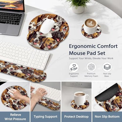 Wrist Rest Mouse Pad and Keyboard Support Set,Cute Dog 3 in 1 Ergonomic Memory Foam Mousepad with Non Slip Base, Gaming Mouse Pad for Office and Home - color: Cute Dog