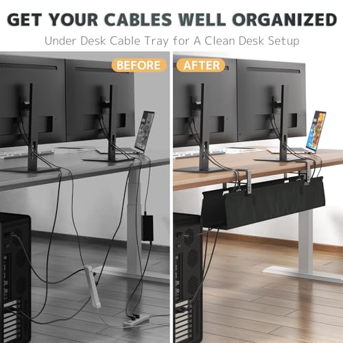 No Drill Under Desk Cable Management Tray - 36" Clamp/Screw Desk Cord Management, Premium Fabric Cable Racyway for Office & Home