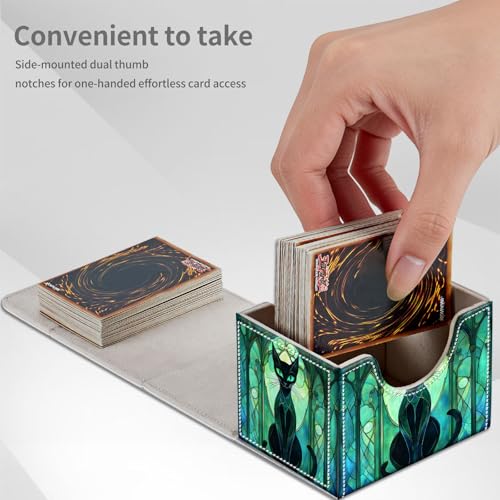 Stained Glass Cat for MTG Deck Box, 100+ Double Sleeved Card Storage Case, PU Leather Commander Deck Case for TCG Magic Yugioh, Magnetic Closure - color: Stained Glass Cat