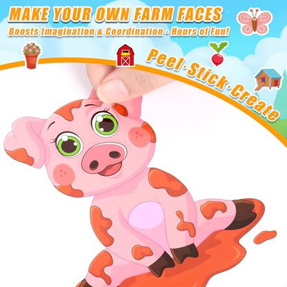 48 Sheets Create Funny Farm Animals Stickers, Make a Face Stickers for Boys and Girls, Travel Sticker Books, Party Favors, Birthday, Home, School and Activities Gifts for Kids Ages 3+ - style: Farm Animal