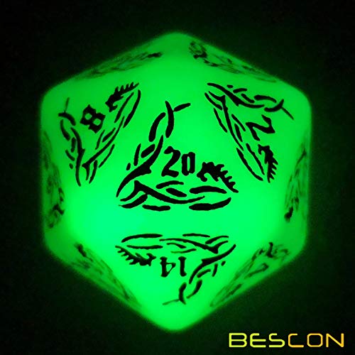 BESCON Dark Elves Glowing Dice Set (7 piece), Oversized Glow in Dark Carved Role Playing Games RPG Dice Set - color: Dark Elves