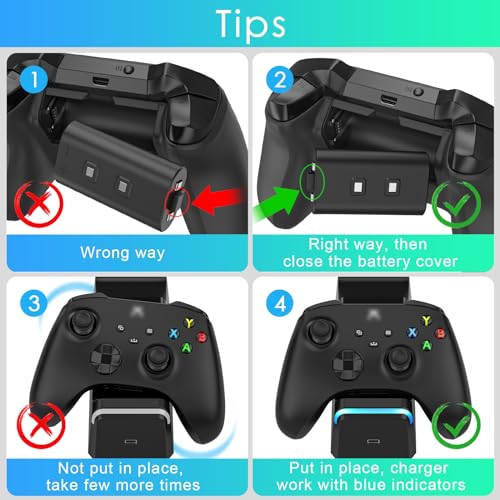 KEKUCULL Dual Dock Charging Station Compatible with Xbox Series X/S, Xbox One/One X/One S Controllers, Efficient Xbox Controller Charger with 2 * 1100mah Rechargeable Controller Battery Packs(Black) - color: Black