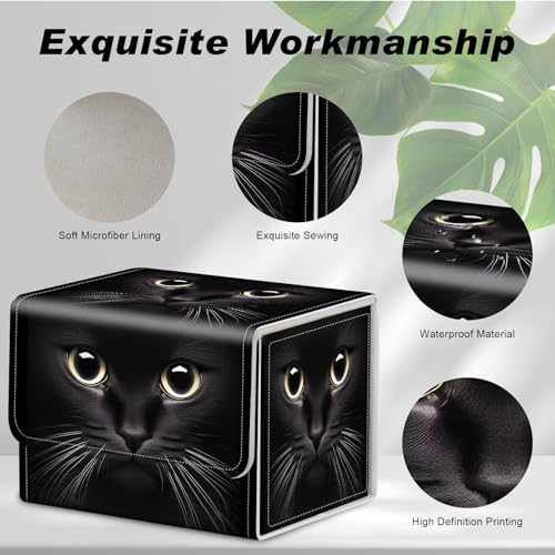 Card Game Storage Box TCG Deck Box MTG Card Box Organizer Trading Card Case Commander Deck Box TCG Card Storage Box Magnetic Closure Creative Pattern Up to 200 Cards, Cute Black Cat With Big Eyes - color: Cute Black Cat With Big Eyes