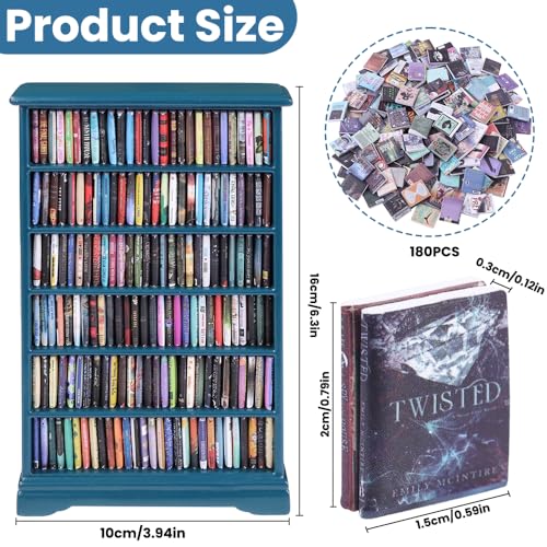 Mini Bookshelf with 180pcs Mini Books Miniature Blue Bookshelf Ornament | Tiny Small Bookshelf Dollhouse Decor Shake Away Your Anxiety for Book Lovers Gift Home Room Office - style: Mini Books with Blue Bookshelf