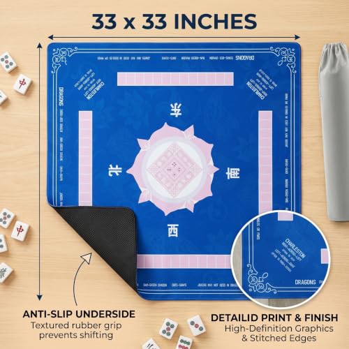 American Mahjong Tile Set with Mat - Premium Quality Melamine Mahjong Set with 166 Scratch-Resistant Tiles, Complete Accessories, and Portable Blue Carrying Case for Timeless Fun