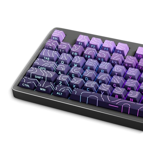 133 Aesthetic Shine Through PBT Keycaps, Purple Gradient, Long Lasting & No Fade, Modern Topographic Keycaps for Mechanical Keyboard - Ergonomic (Doubleshot, MX, Fit All Layout,Cherry) - color: Purple Gradient