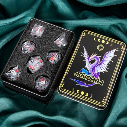 ARUOHHA DND Resin Dice Plum Blossom Liquid Core White Sharp Edge Dragons Polyhedral Dice Set with Gift Box, Compatible with D&D Role Playing Game Dungeons D and D Dice Set D20 D12 D10 D6 - color: Flower&silvery White