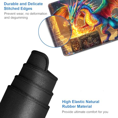 for MTG Game Playmat - 24 x 14 inches with Dices and Storage Bags, Non-Slip Base for TCG and Board Game Card Mats, Trading Card Games Mat, Rainbow Dragon Pattern Collectible Card Playmats - color: Jv-playmat-p7-1-h217