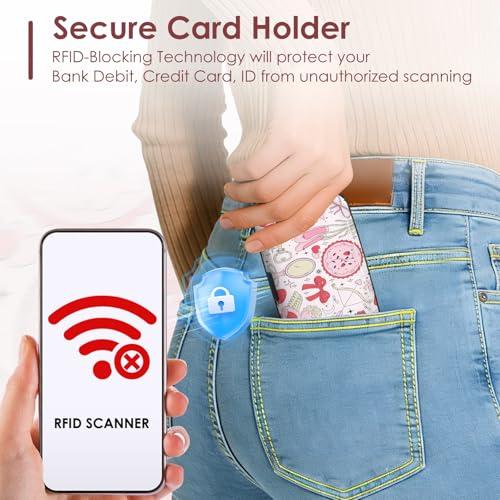 Credit Card Holder for Women, RFID Blocking Aluminum Hard Card Case, Mini Metal Wallet for Business Travel, Pink Bow Love - color: Pink Bow Love