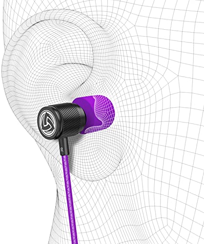 LUDOS Ultra Wired Earbuds in-Ear Headphones, 5 Years Warranty, Earphones with Microphone, Noise Isolating Ear Buds, Memory Foam for iPhone, Samsung, School Students, Kids, Women, Small Ears - Purple - color: Purple, style: 3.5 mm