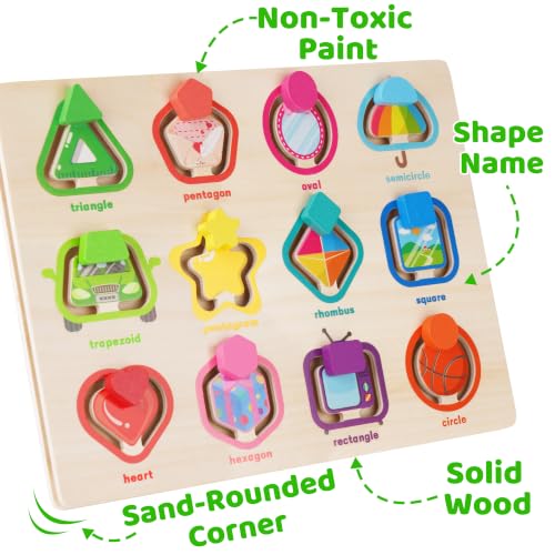 Melofaver Montessori Wooden Movable Color Shape Board Puzzle for Toddlers | Wooden Shape Matching Game, Preschool Educational Learning Toys, Christmas Birthday Gifts for Kids 3 4 5 Years Old Boys Girls