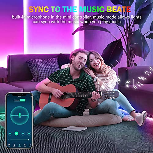 Tenmiro Led Lights for Bedroom, Music Sync LED Rope Lights APP Control with Remote, RGB Led Strip Lights for Room Kitchen Party Home Decoration (65ft) - size: 65FT