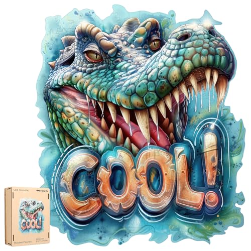 Reouinty Wooden Puzzles 500 Pieces, Ulgy Crocodile Jigsaw Puzzles Animal Unique Shaped Wood Cut Puzzle Gifts for Adults and Family Puzzle Games 15.2x17.5 in - color: Cool Crocodile, size: 500pcs