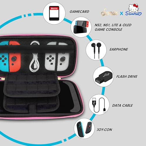 Sonix x Sanrio Carrying Case for Nintendo Switch 2, Switch 1, Lite, OLED, Protective Travel Case with Game Cartridge Storage | Hello Kitty & Friends Stickers - color: Hello Kitty & Friends Stickers