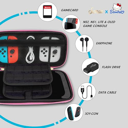 Sonix x Sanrio Carrying Case for Nintendo Switch 2, Switch 1, Lite, OLED, Protective Travel Case with Game Cartridge Storage | Hello Kitty & Friends Stickers - color: Hello Kitty & Friends Stickers