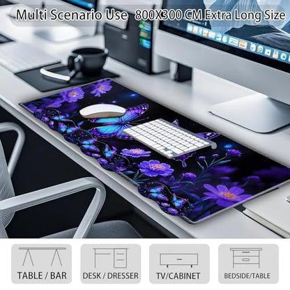 Large Gaming Mouse Pad Set with Wrist Support – 31.5" x 11.8" 4-in-1 XXL Mousepad with Keyboard Wrist Rest, Mouse Wrist Rest & Coaster – Ergonomic Desk Mat for Office, Home – Blue Butterfly Flower - color: Blue Butterfly Flower