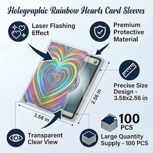 Photocard Sleeves 3.58x2.56 in Love Heart Shape Laser Flashing Holographic Foil Protective Covers for Card Enthusiasts，100 PCS