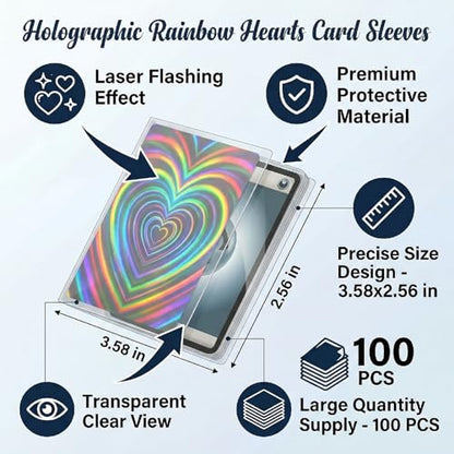 Photocard Sleeves 3.58x2.56 in Love Heart Shape Laser Flashing Holographic Foil Protective Covers for Card Enthusiasts，100 PCS