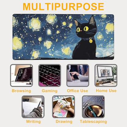 Large Gaming Mouse Pad Starry Night Cute Cat Extended Computer Keyboard Mousepad with Non-Slip Rubber Base Stitched Edge Waterproof Big Long Laptop Pad for Gamer Office Home 35.4"X 15.7" - color: Anime Neon Purple City