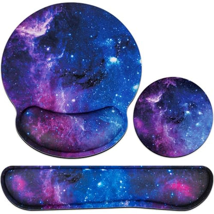 Desk Pad Galaxy, Mouse Pad with Wrist Rest, 3-in-1 Wrist Support Mousepad | Gaming Mat Pad with Anti-Skid Base,Ergonomic Memory Foam Keyboard Gel Wrist Rest, Office Desk Accessories - color: Galaxy