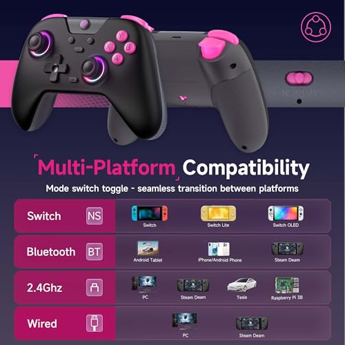 EasySMX X05 2.4g Wireless Gaming Controller for PC/Steam/iPhone/Android/Switch - Bluetooth Controller Gamepad with Hall Effect, RGB Lights and Turbo, Anti-Drift Controller,Comes with Extra Thumb Grips - color: black