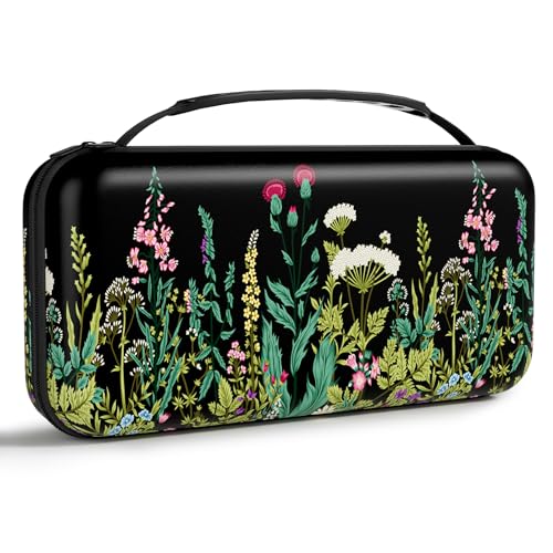 NPOOYI Carrying Case for Nintendo Switch OLED 2021/2017, Hard Shell Cover | Hard Shell Protective Switch Case, Portable Travel Storage Bag with Pockets and Game Holder for Console Joy-Con & Accessories - color: Wild Flower