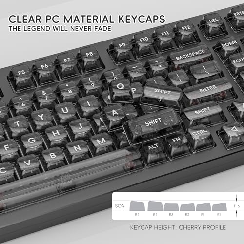 kutethy KY98 Wireless Mechanical Keyboard with Transparent Keycaps,Full Aluminum CNC,Hot-swappable,Pre-lubed Clicky Switches,Gasket Structure,RGB Backlit,BT5.0/2.4G/USB-C Wired (Black) - color: Black