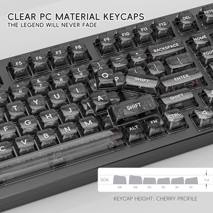 kutethy KY98 Wireless Mechanical Keyboard with Transparent Keycaps,Full Aluminum CNC,Hot-swappable,Pre-lubed Clicky Switches,Gasket Structure,RGB Backlit,BT5.0/2.4G/USB-C Wired (Black) - color: Black
