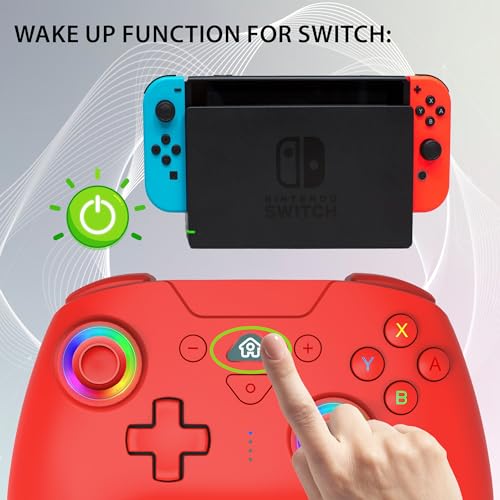 SUBSONIC - Switch and Switch 2 Wireless Controller - LED Pro controller Red | Pro Controller Gamepad for Nintendo Switch 2 and Nintendo Switch, Ergonomic, Programmable LED, Vibration Function, Gyroscope - color: Red