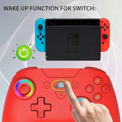 SUBSONIC - Switch and Switch 2 Wireless Controller - LED Pro controller Red | Pro Controller Gamepad for Nintendo Switch 2 and Nintendo Switch, Ergonomic, Programmable LED, Vibration Function, Gyroscope - color: Red