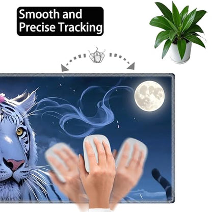 Large Gaming Mouse Pad Set with Wrist Support – 31.5" x 11.8" 4-in-1 XXL Mousepad with Keyboard Wrist Rest, Mouse Wrist Rest & Coaster – Ergonomic Desk Mat for Office, Home – White Tiger Flower - color: White Tiger Flower