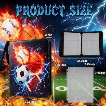 Trading Card Binder 9 Pocket, Card Binder Holds 900 Cards with 50 Removable Sleeves, Waterproof PU Leather with Zipper Card Collector Album Book Compatible with TCG Cards - color: Ball