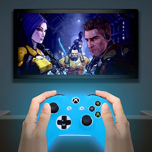 Blue Silicone Cover Skin for Xbox One S/X Controller Glow in The Dark Anti-Slip Soft Rubber Case Protector Accessories Set with 8 Glow in The Dark Thumb Grips Caps + 2 Cute Cat Paw Caps. - color: Glow Blue