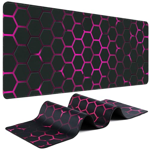 Mouse Pad Gaming - Desk Mat for Keyboard and Mouse - Large Mouse Pads for Desk, Gaming Mousepad with Non-Slip Base, Desks Pad (31.5" X 11.8") for Game, Office and Home - color: Honeycomb Geometry - Black Magenta, size: 31.5L x 11.8W inches