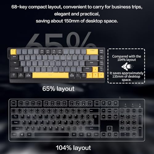 Zopsc Wired Keyboard, Quiet Anti Ghosting Slim Keyboard with RGB Backlit, Compact 68 Keys Scissor Switch Keyboard for Work Gaming (Gray Black) - color: Gray Black
