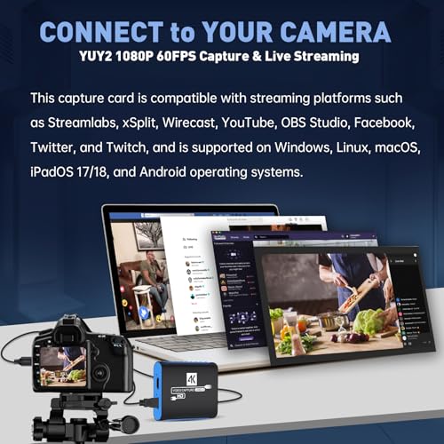 USB Capture Card for Streaming, YUY2 1080P 60FPS for Switch/PS5/Xbox/DSLR | 4K HDMI Pass-Through, 3.5mm Mic-in, Plug & Play No Drivers, for OBS Twitch YouTube, Windows/Mac Compatible - color: Blue