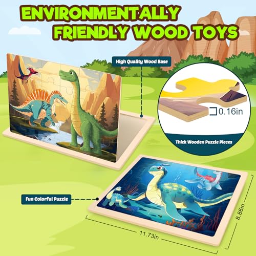 Wooden Puzzles Dinosaur Toys for Kids Ages 3-5, 4 Packs Jigsaw Dino Puzzles for Kids Ages 4-6, Educational Boards Game Gifts for 3 4 5 6 Boys Girls - style: Dinosaur