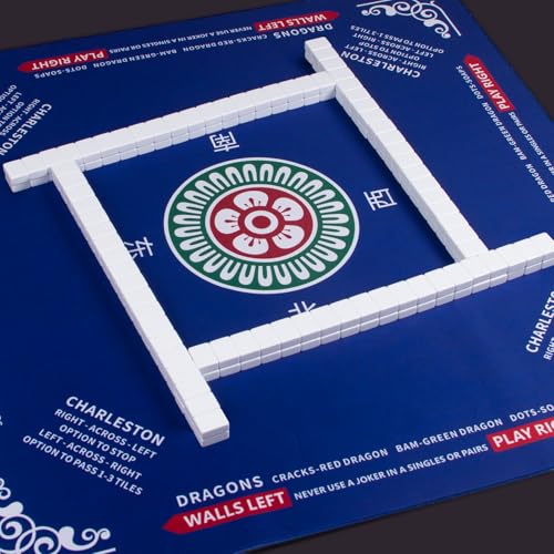 Mahjong Mat 32.4” x 32.4”, 3mm Thick Non-Slip Rubber Back Mahjong Table Mat, Noise Reduction Waterproof Mahjong Game Mat for Table, Mahjong Tile Mat for Cards, Dominoes & Board Games - color: Blue