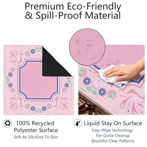 Mahjong Mat for Table with Carrying Bag & 3 Dice, Pink Peacock 31.5"x31.5" Square Rubber Mahjong Table Cover, Non-Slip & Noise Reduction Gaming Mat for Mah Jongg, Poker, Dominoes & Tile Games - color: Peach Pink