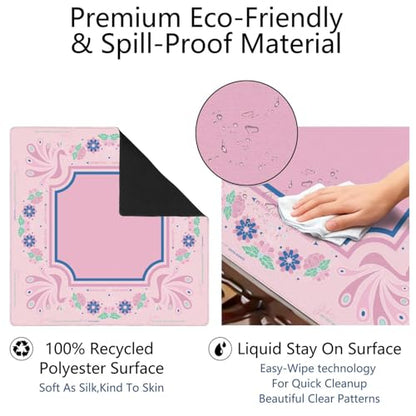 Mahjong Mat for Table with Carrying Bag & 3 Dice, Pink Peacock 31.5"x31.5" Square Rubber Mahjong Table Cover, Non-Slip & Noise Reduction Gaming Mat for Mah Jongg, Poker, Dominoes & Tile Games - color: Peach Pink