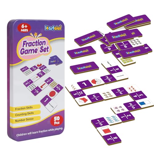 Kasfalci Fraction Dominoes Set,Math Games for Kids,Math Manipulatives,Counting Toys,Learning Games,Preschool Learning Activities,Homeschool Supplies,Kindergarten Classroom Must Haves,1st 2nd 3rd Grade - style: Fraction
