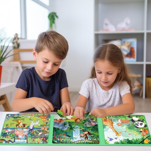 Magnetic Puzzles for Toddlers 3-5 Toddler Puzzle Travel Toys （Animal） | Jigsaw Puzzles for Kids 97-Pieces Travel Toys, Animal Jungle Puzzles Ages 4-6 Road Car Trip & Airplane Activity - style: Animal Jungle
