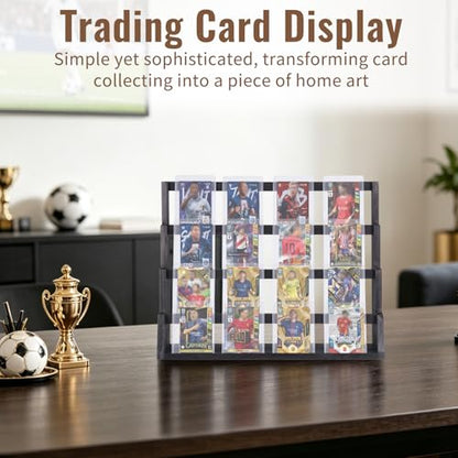 4-Tier Wooden Trading Card Display Stand, 15.3"x6.3"x12.6" Large Capacity Display Case with Deep Slots, Black Finished Wood Card Holder for Card Collection, Game Cards & Memorabilia