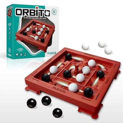 Orbito from Flex IQ, 2 Player Strategy Games for Family Gatherings, Great for Kids Games, Includes 1 Game Board with Orbito Button, 8 White Marbles and 8 Black Marbles - style: Orbito