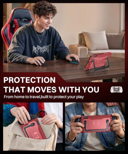 GolbinBox Hard Shell Case for Nintendo Switch 2 with Kickstand, Red | Magnetic split design, aluminum stand, military grade protection, detachable Joy-Con covers, for travel and commuting - color: Red