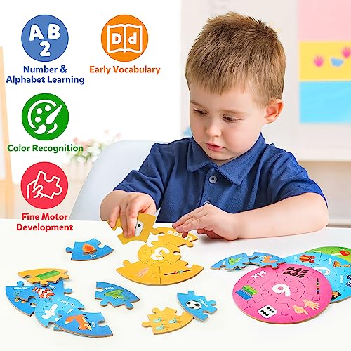 SYNARRY Number and Alphabet Puzzles for Kids Ages 4-6, Alphabet Learning Toys for Kids Ages 3-5, ABC Puzzles Preschool Learning Activities Educational Toys Gifts for 3 4 5 6 7 8 Year Old Boys Girls - style: ABC+numbers(circle)