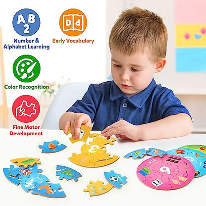 SYNARRY Number and Alphabet Puzzles for Kids Ages 4-6, Alphabet Learning Toys for Kids Ages 3-5, ABC Puzzles Preschool Learning Activities Educational Toys Gifts for 3 4 5 6 7 8 Year Old Boys Girls - style: ABC+numbers(circle)
